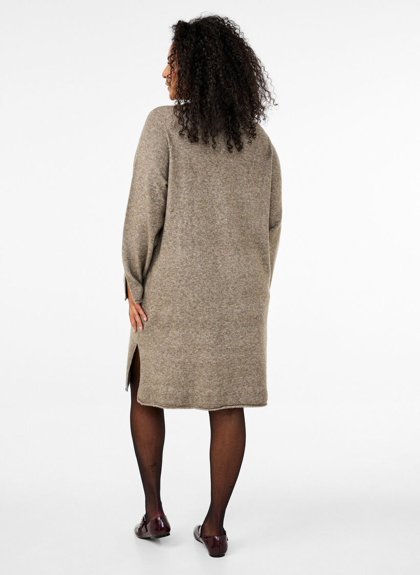 Knitted dress with slits, Walnut Mel., Model image number 1