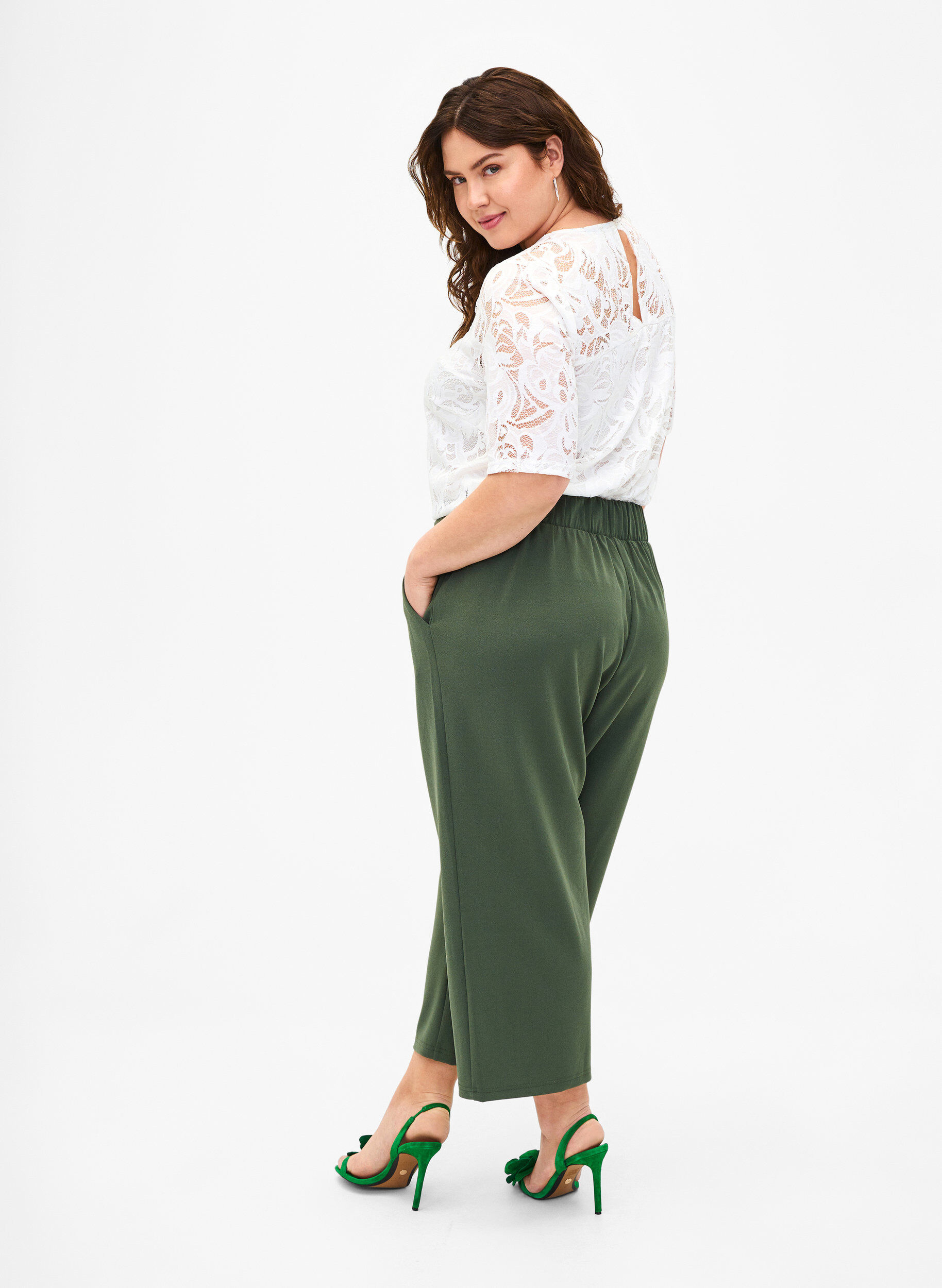 Zizzifashion7/8 pants with loose fit, Green, Model image number 1