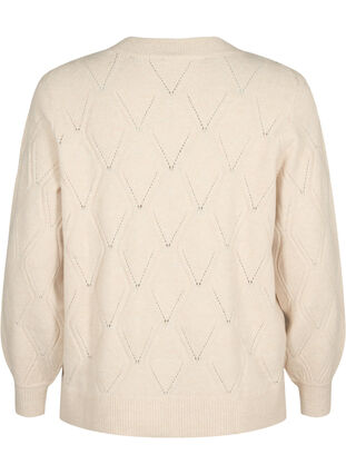 Knitted pullover with hole pattern, Birch Mel., Packshot image number 1