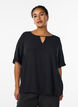 Short sleeve viscose blouse with print, Black, Model image number 0
