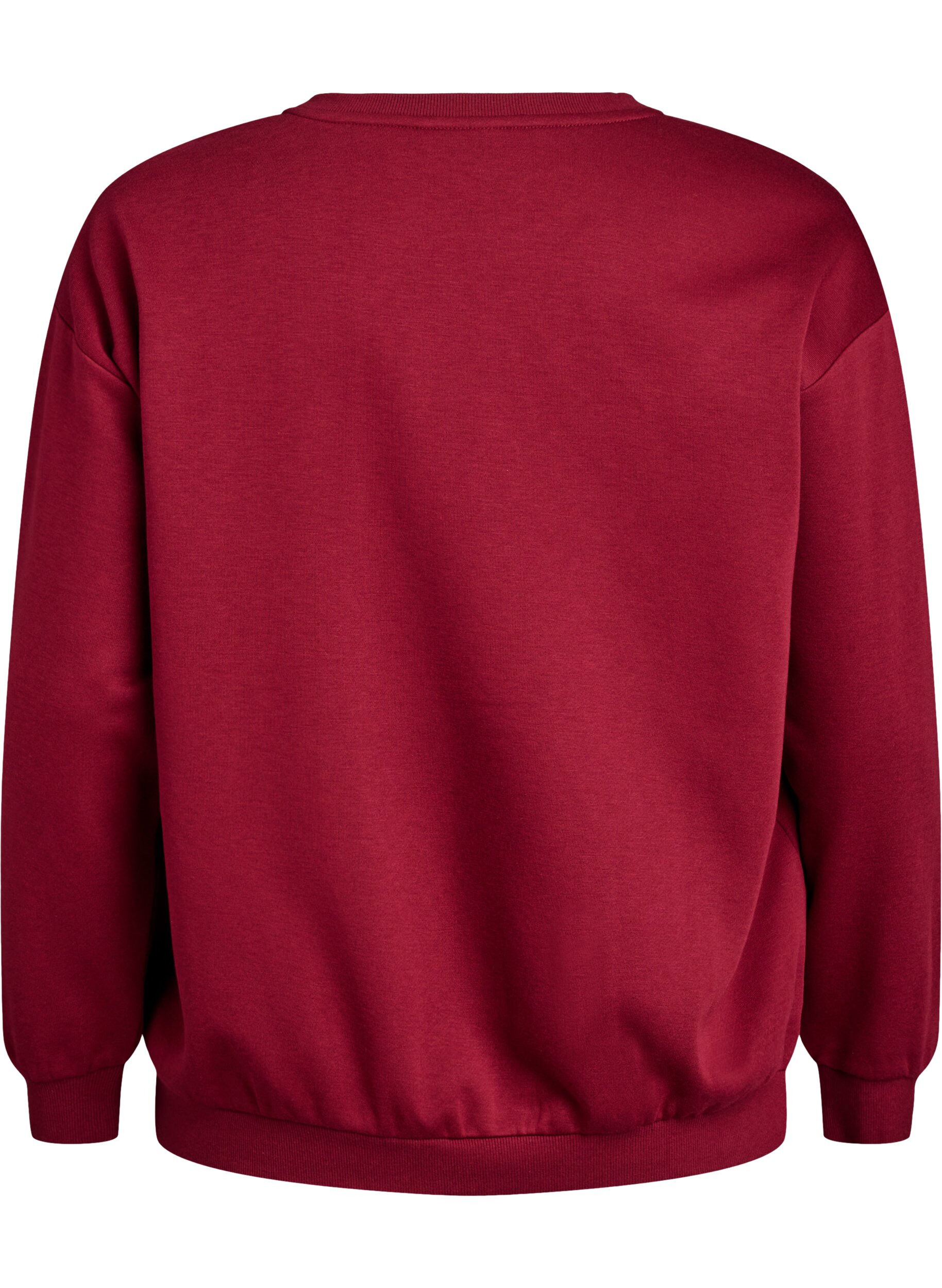 Zizzifashion Sweatshirt with terry text, Dark Bordeaux, Packshot image number 1