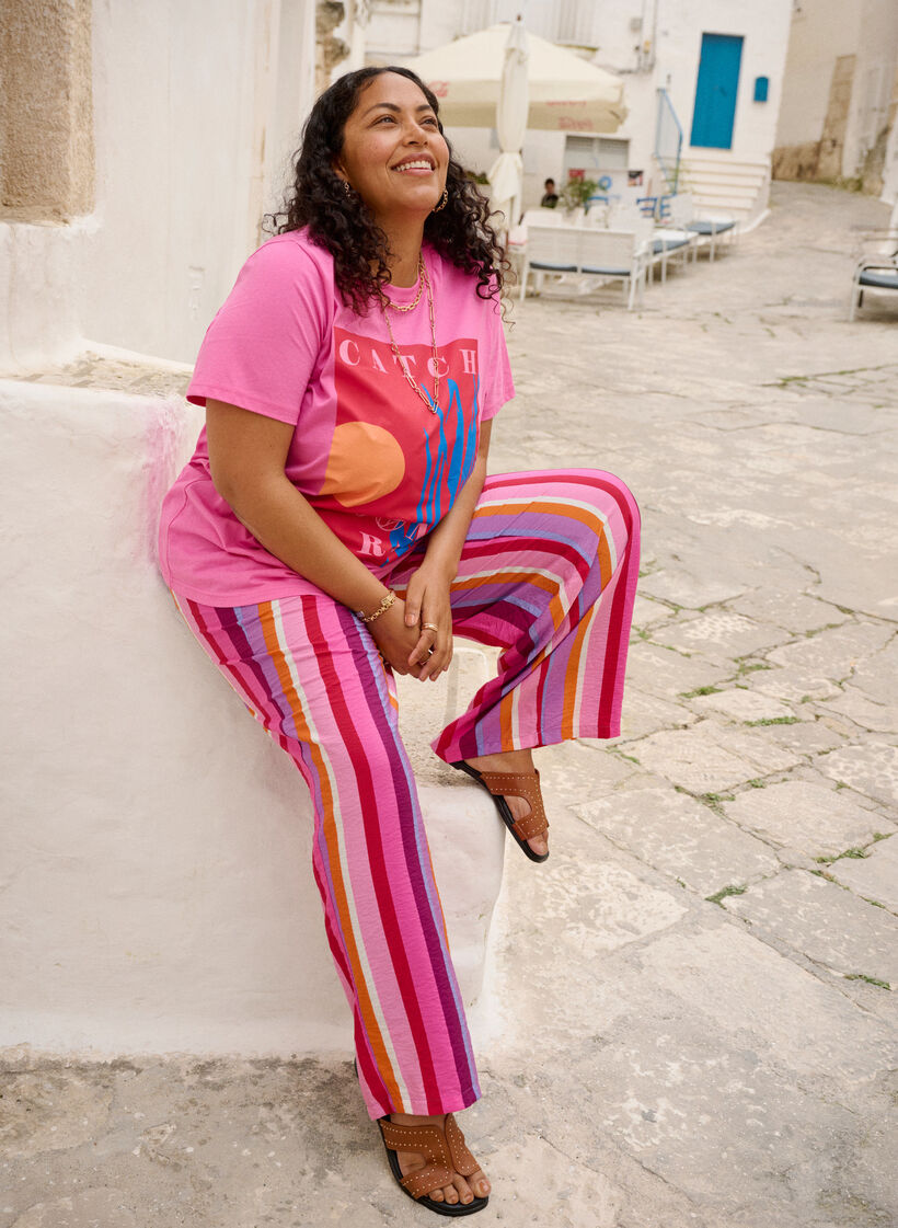 Loose viscose trousers with stripes, Pink, Image image number 0