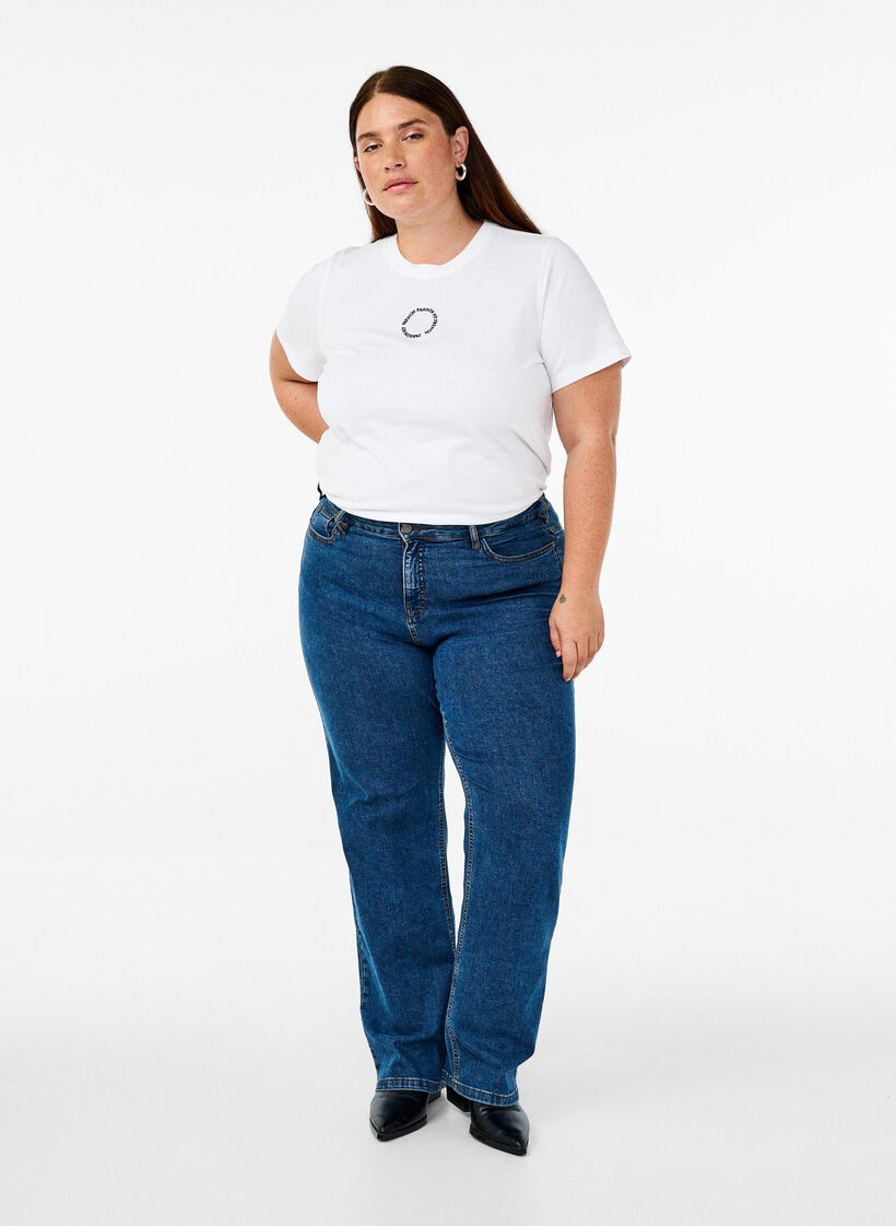 Cotton T-shirt with embroidery detail, White, Model image number 1