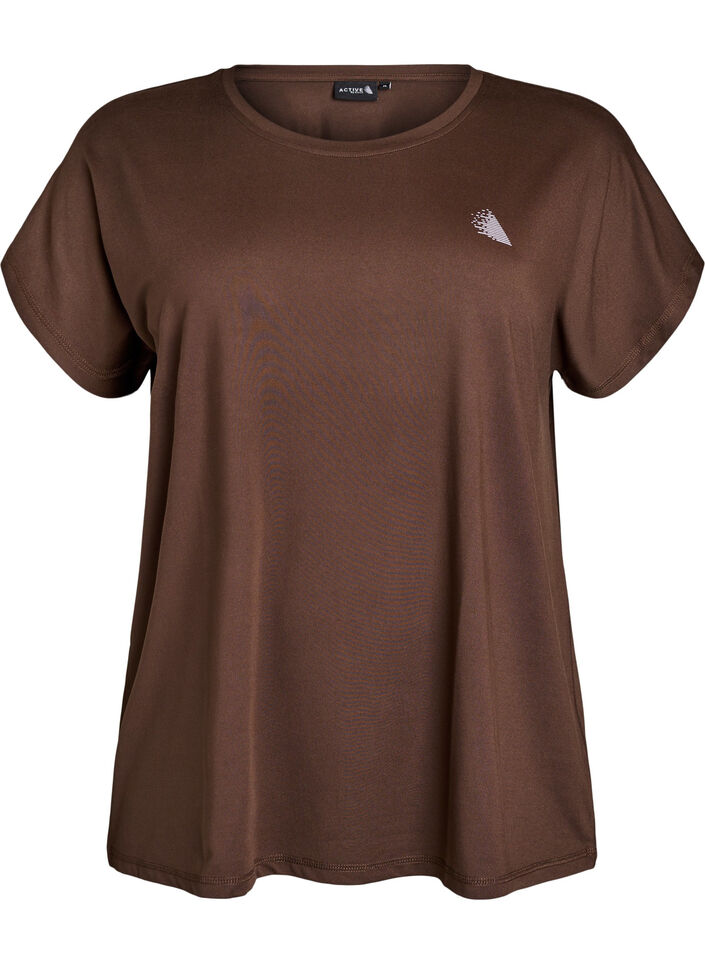 Solid-coloured workout T-shirt, Brown, Packshot image number 0