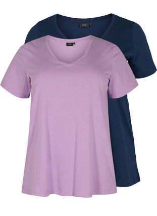 2-pack basic cotton t-shirt, Paisley Purple/Navy, Packshot image number 0