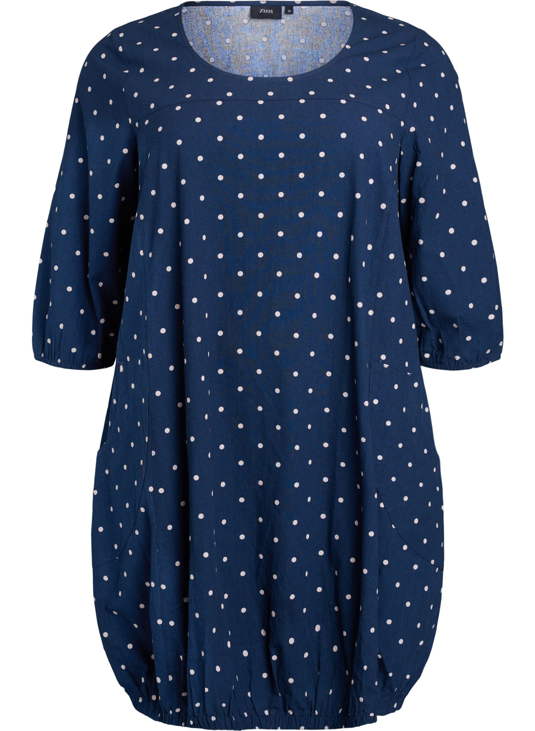 Zizzifashion Short cotton dress with 3/4 sleeves and pockets, Blue, Packshot image number 0