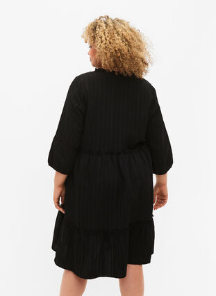 Striped viscose dress with lace band and 3/4 sleeves, Black, Model image number 1
