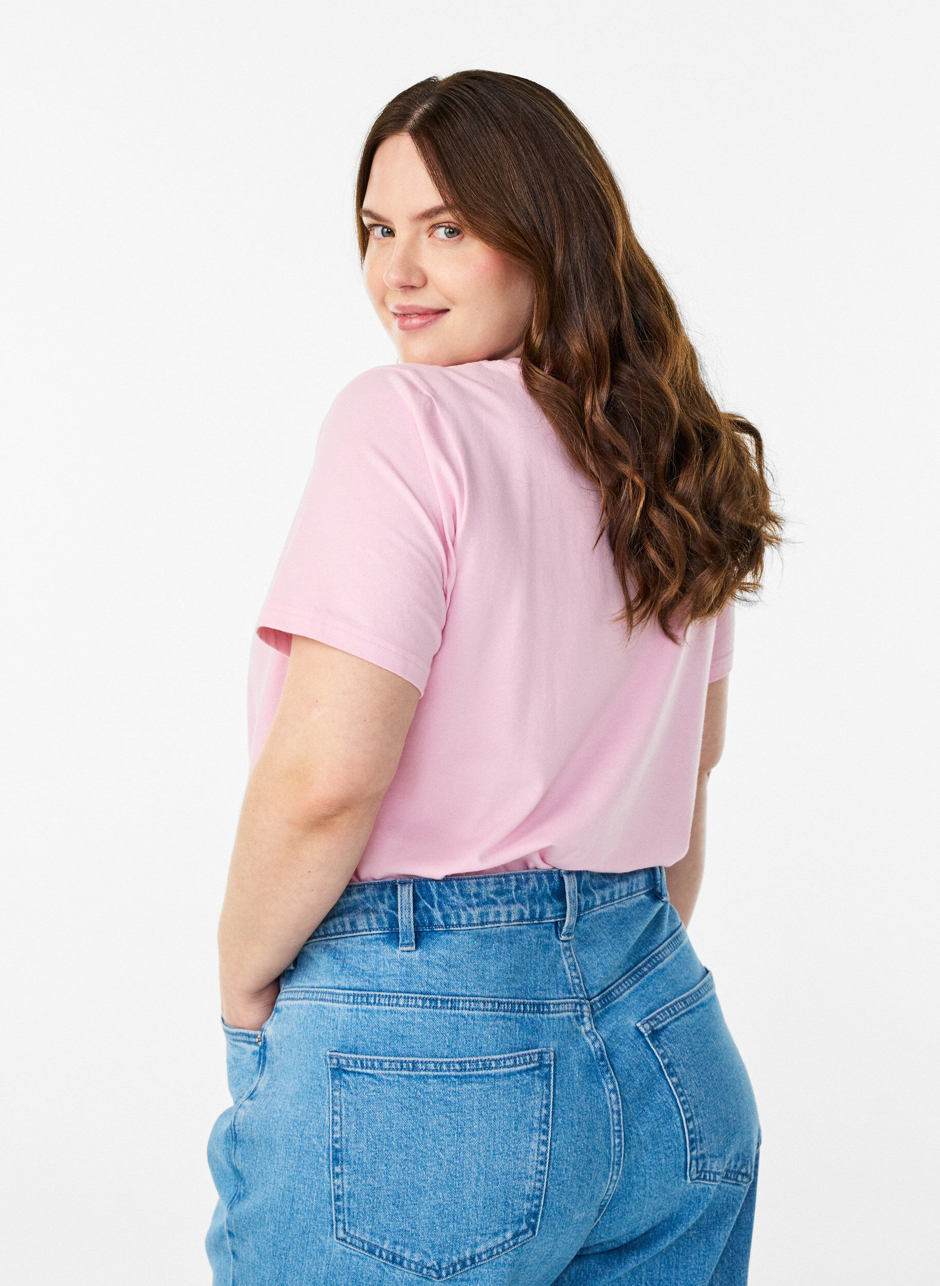 ZizzifashionSolid coloured basic t-shirt in cotton, Rose, Model image number 2