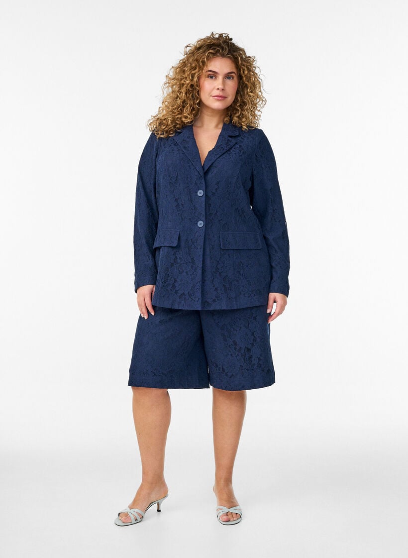 Lace blazer with button closure, Blue, Model image number 1