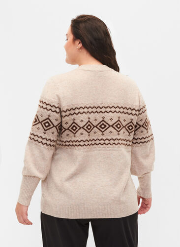 Knitted blouse with jaquard pattern, Pumice Stone Mel., Model image number 1