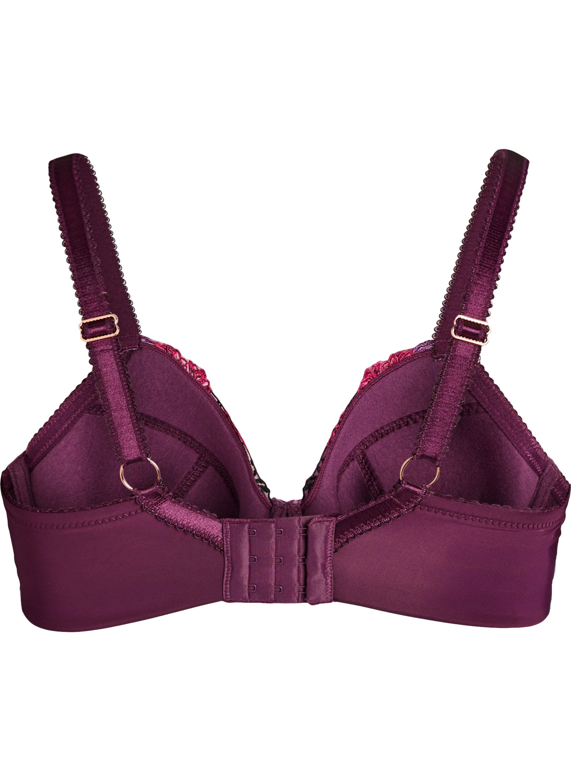 Zizzifashion Padded bra with floral embroidery, Purple, Packshot image number 1