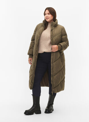 Long puffer winter jacket, Bungee Cord , Model image number 3