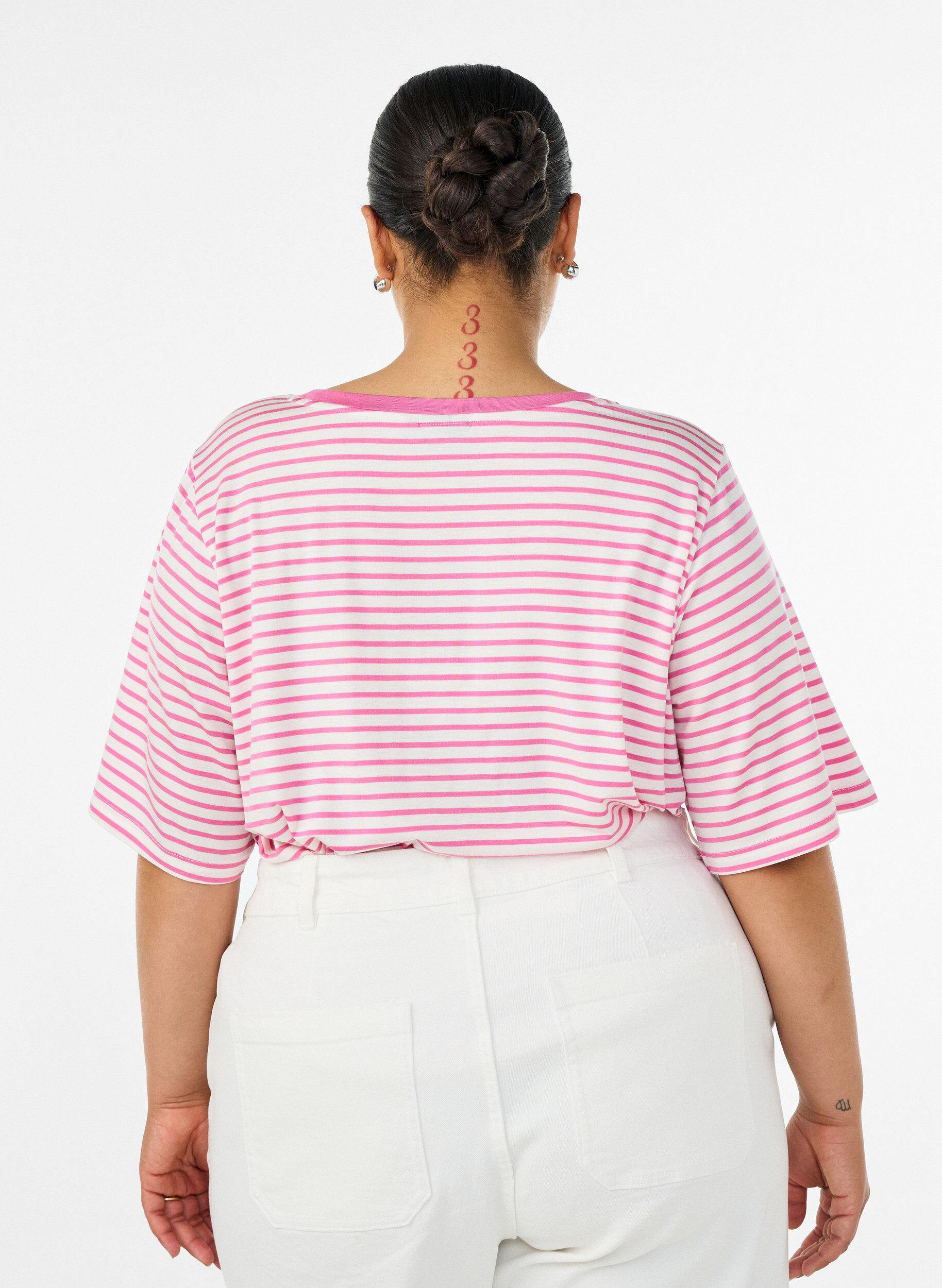 ZizzifashionT-shirt with TENCEL&trade; Lyocell and stripes, Pink, Model image number 2
