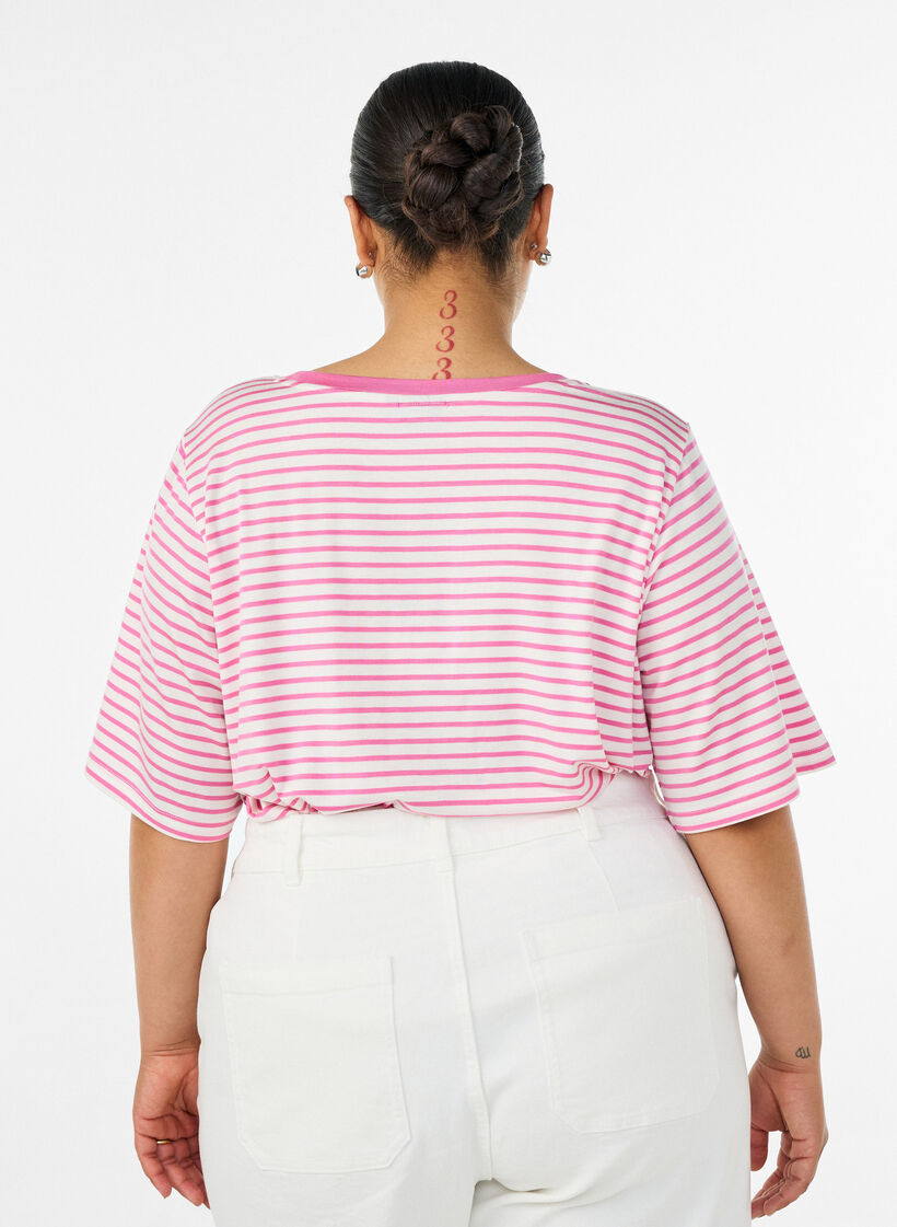 T-shirt with TENCEL&trade; Lyocell and stripes, Pink, Model image number 2