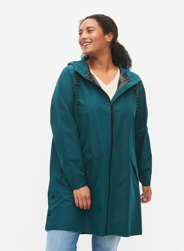 Raincoat with pockets and hood, Deep Teal, Model image number 0