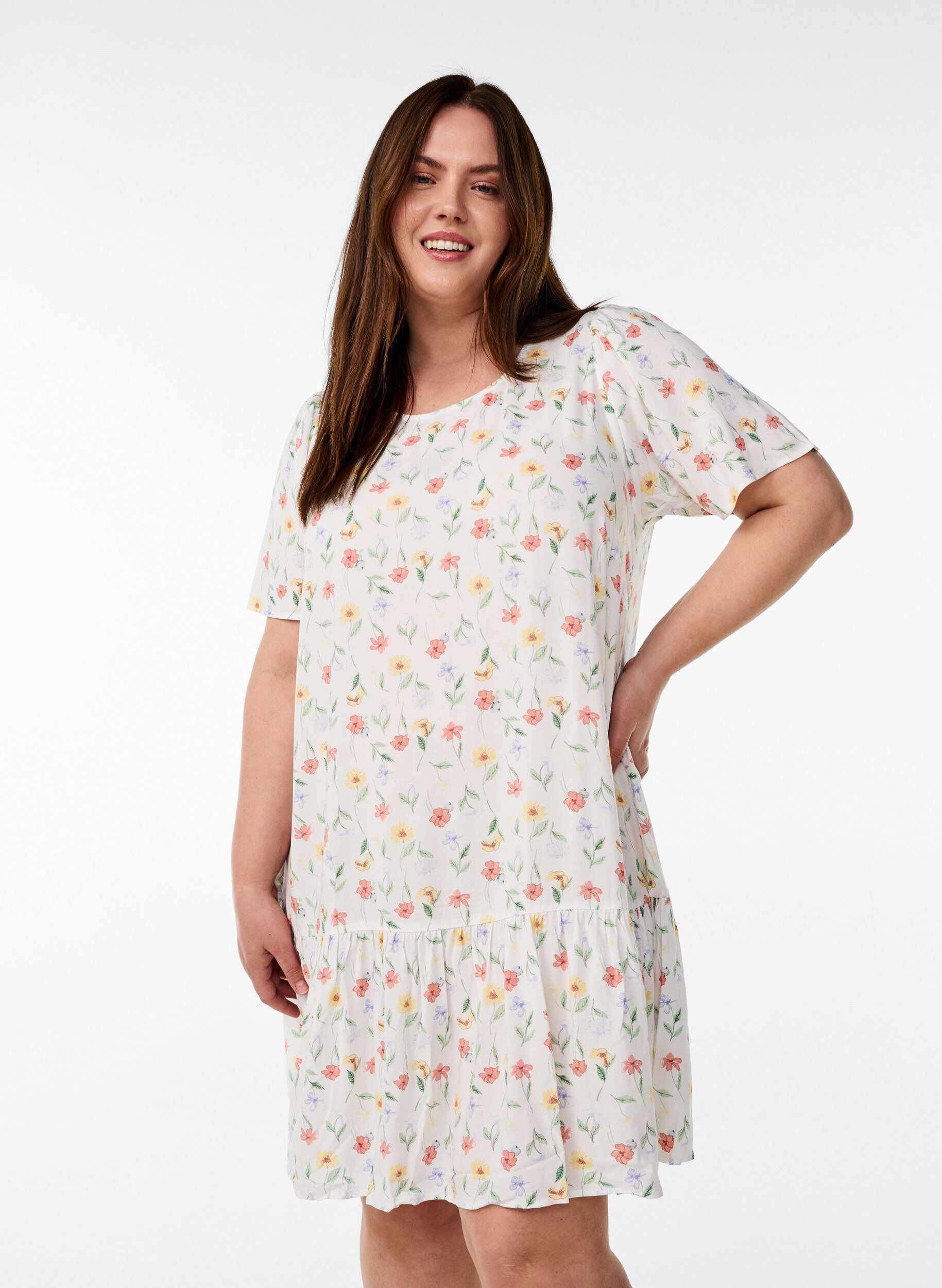Dress in viscose with cutline, White, Model