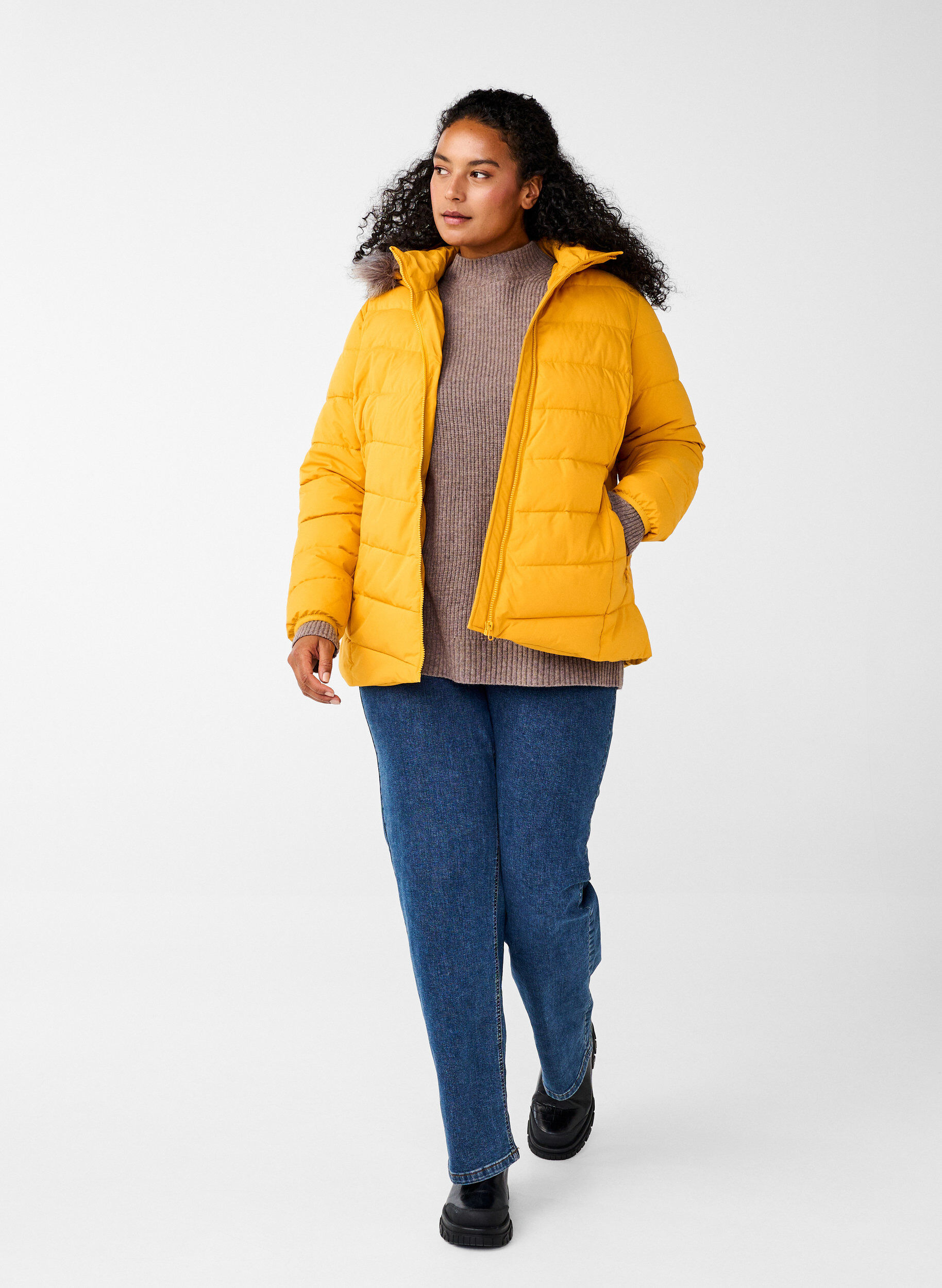 Zizzifashion Short puffer jacket with hood, Yellow, Model image number 1