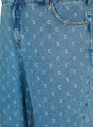 Cropped jeans with print and high waist, Blue denim, Packshot image number 2