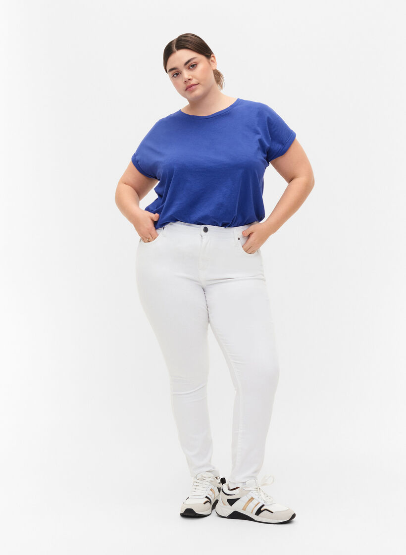 Short sleeved cotton blend t-shirt, Blue, Model image number 1