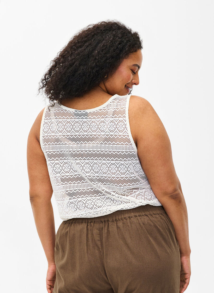 Sleeveless top with hole pattern, Off White, Model image number 1