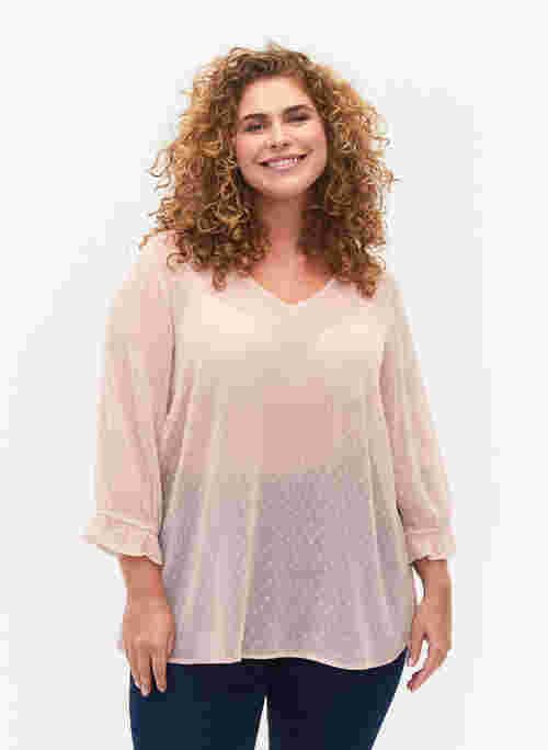 FLASH - Blouse with 3/4 sleeves and textured pattern, Adobe Rose, Model