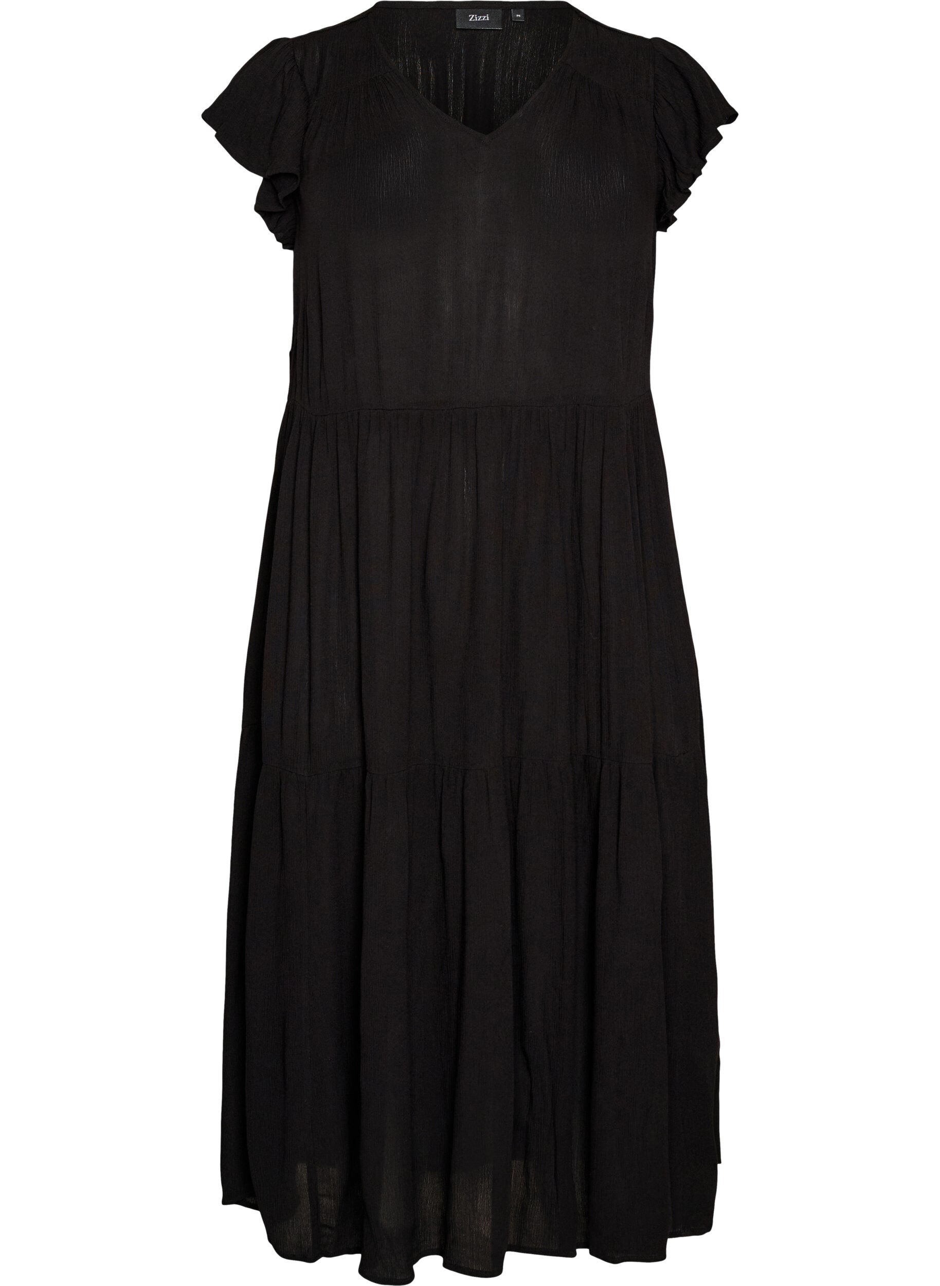 Midi dress in viscose with ruffle sleeves