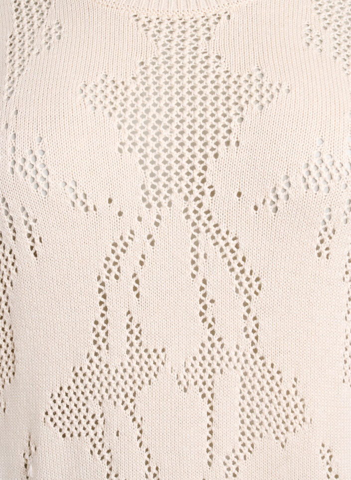Knitted dress with openwork pattern and 3/4 sleeves, Beige, Packshot image number 2