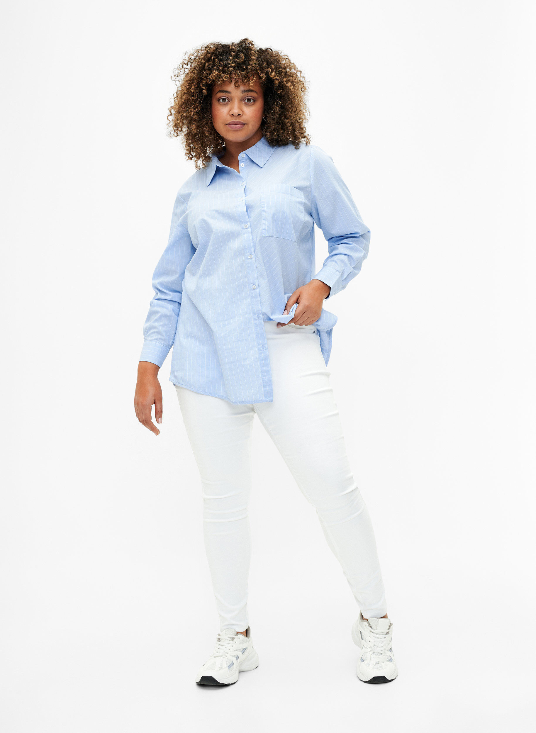 High-waisted jeggings, White, Model