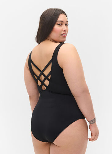 Patterned swimsuit with cross back, Small Leo Fading, Model image number 1