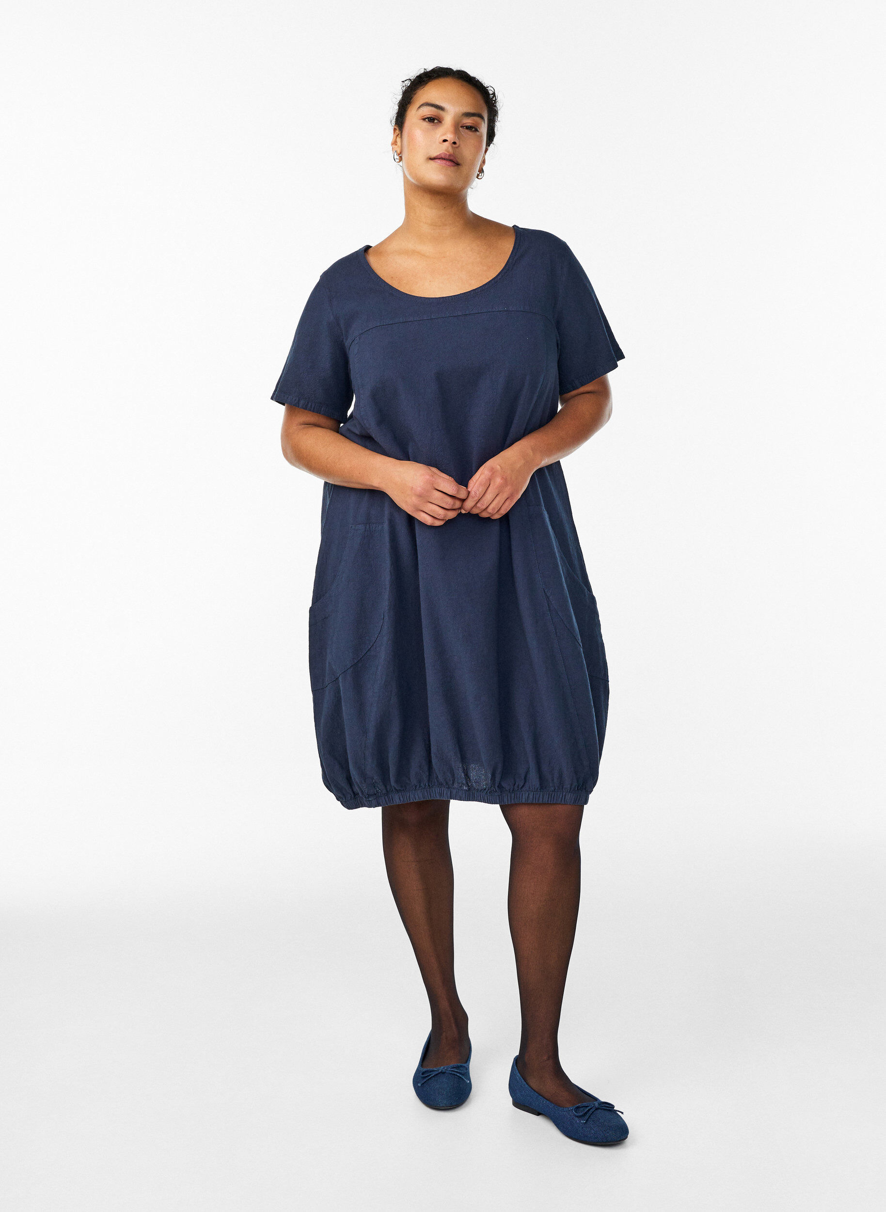 ZizzifashionShort-sleeved cotton dress, Blue, Model image number 1