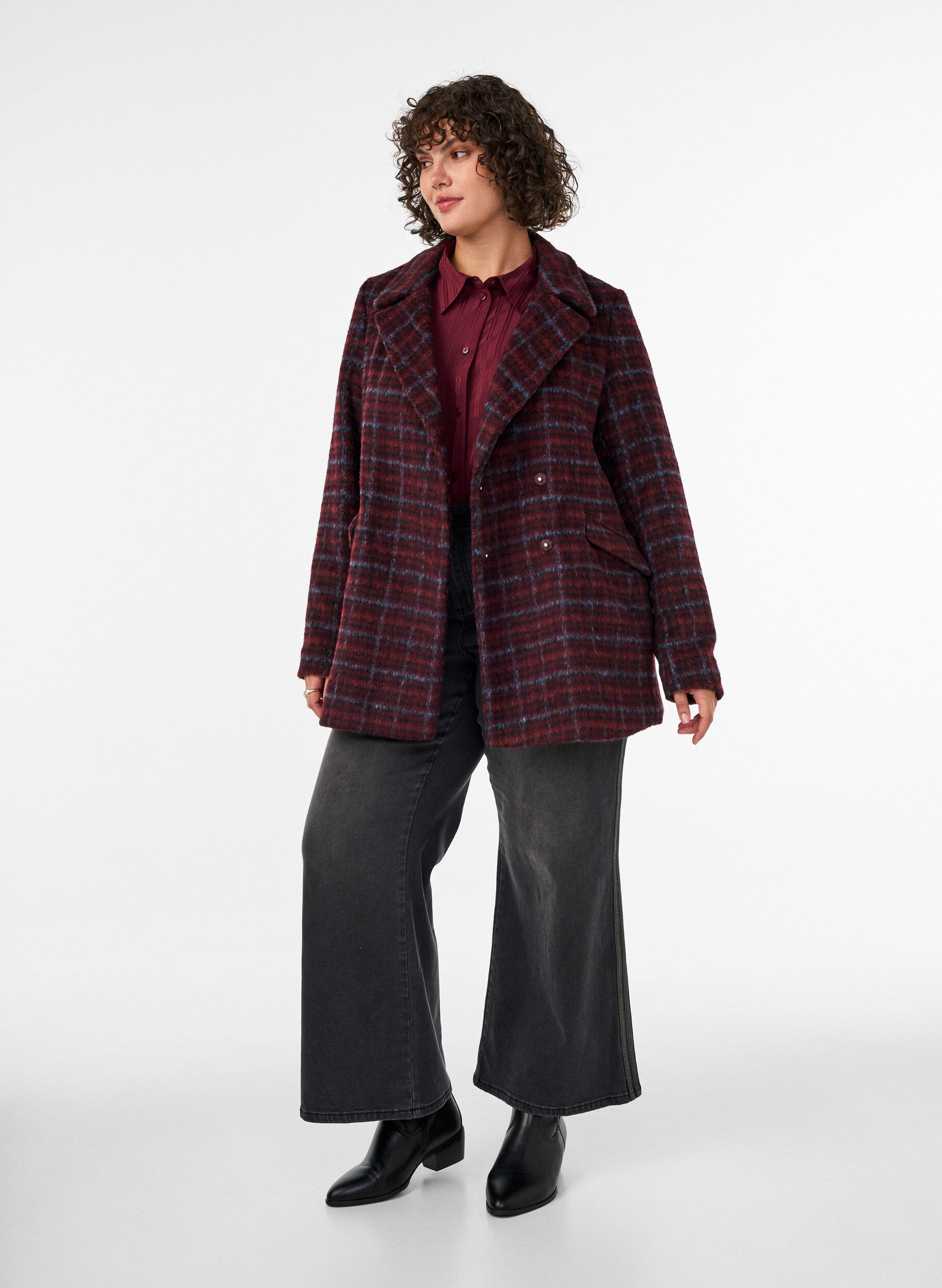 ZizzifashionChecked jacket with pockets, Red, Model image number 1