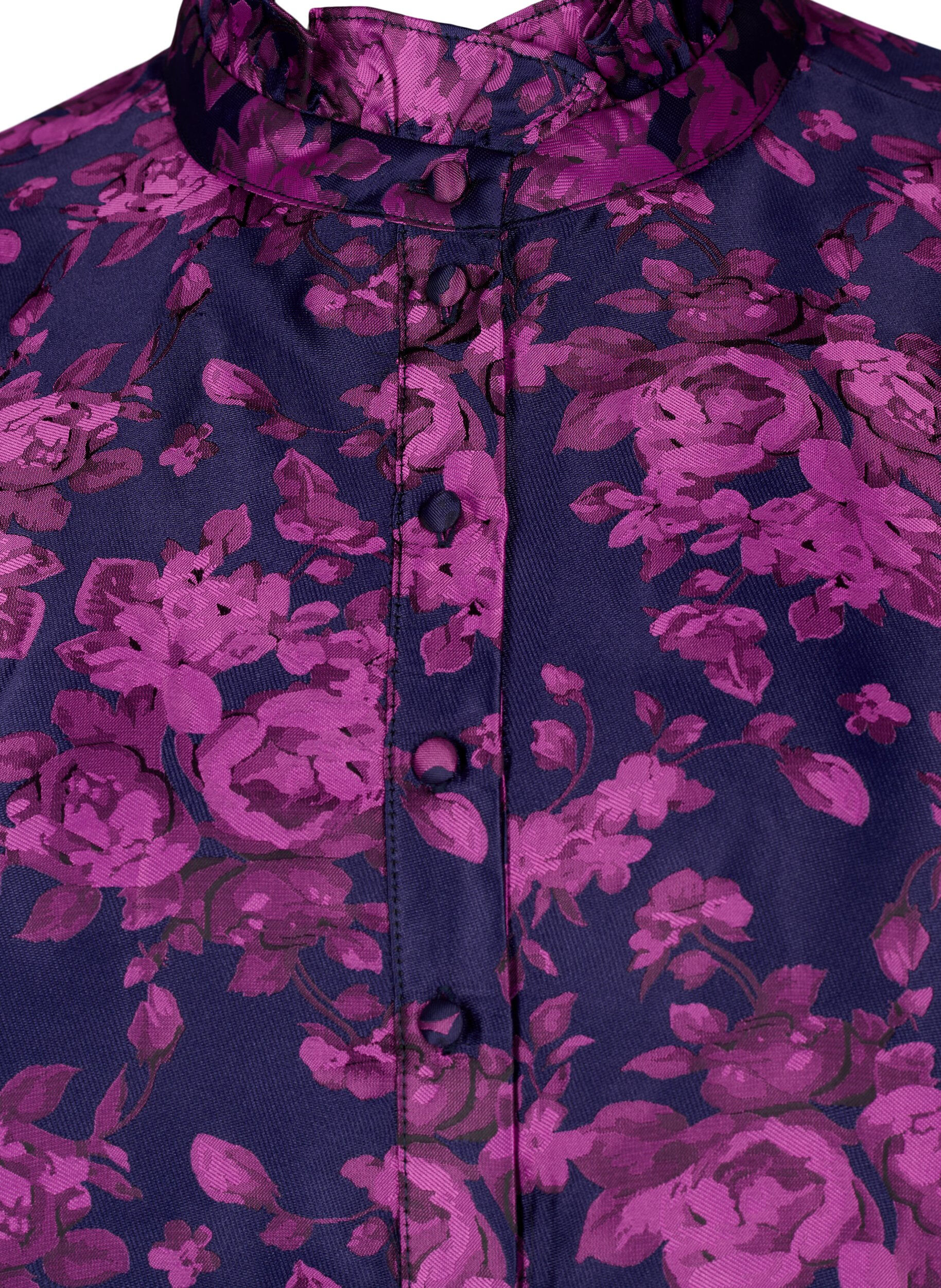 Zizzifashion Floral jacquard blouse with ruffle details, Dark Blue Pink, Packshot image number 2