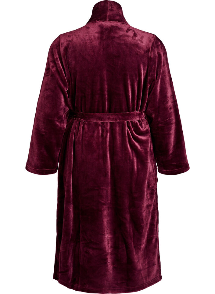 Robe in soft velour with pockets, Dark Bordeaux, Packshot image number 1