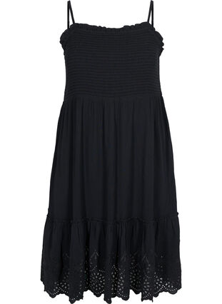 Viscose smock beach dress with embroidery anglaise, Black, Packshot image number 0