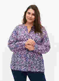 FLASH - Long sleeve blouse with print, Strong Blue Flower, Model