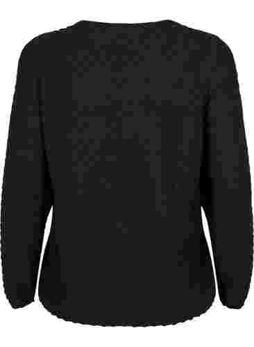 Patterned knitted top with v-neckline, Black, Packshot image number 1