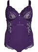 Lace and microfibre bodystocking with underwire, Purple, Packshot image number 0