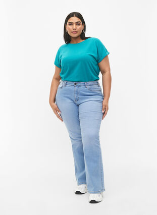 Short sleeved cotton blend t-shirt, Teal Blue, Model image number 2