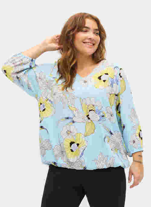 Floral viscose blouse with elasticated trim