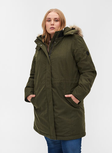 Waterproof winter jacket with removable hood, Forest Night, Model image number 0