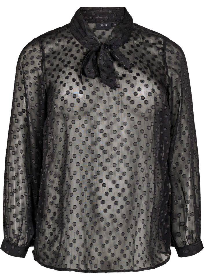 Chiffon blouse with a dotted texture, Black, Packshot image number 0