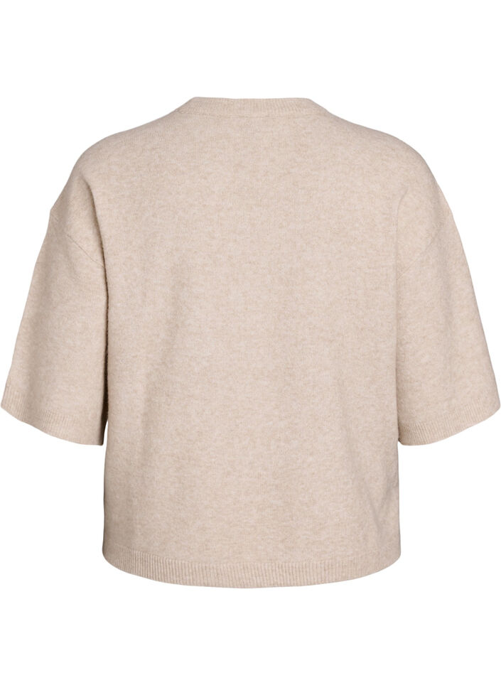 Loose knitted blouse with short sleeves, Beige, Packshot image number 1