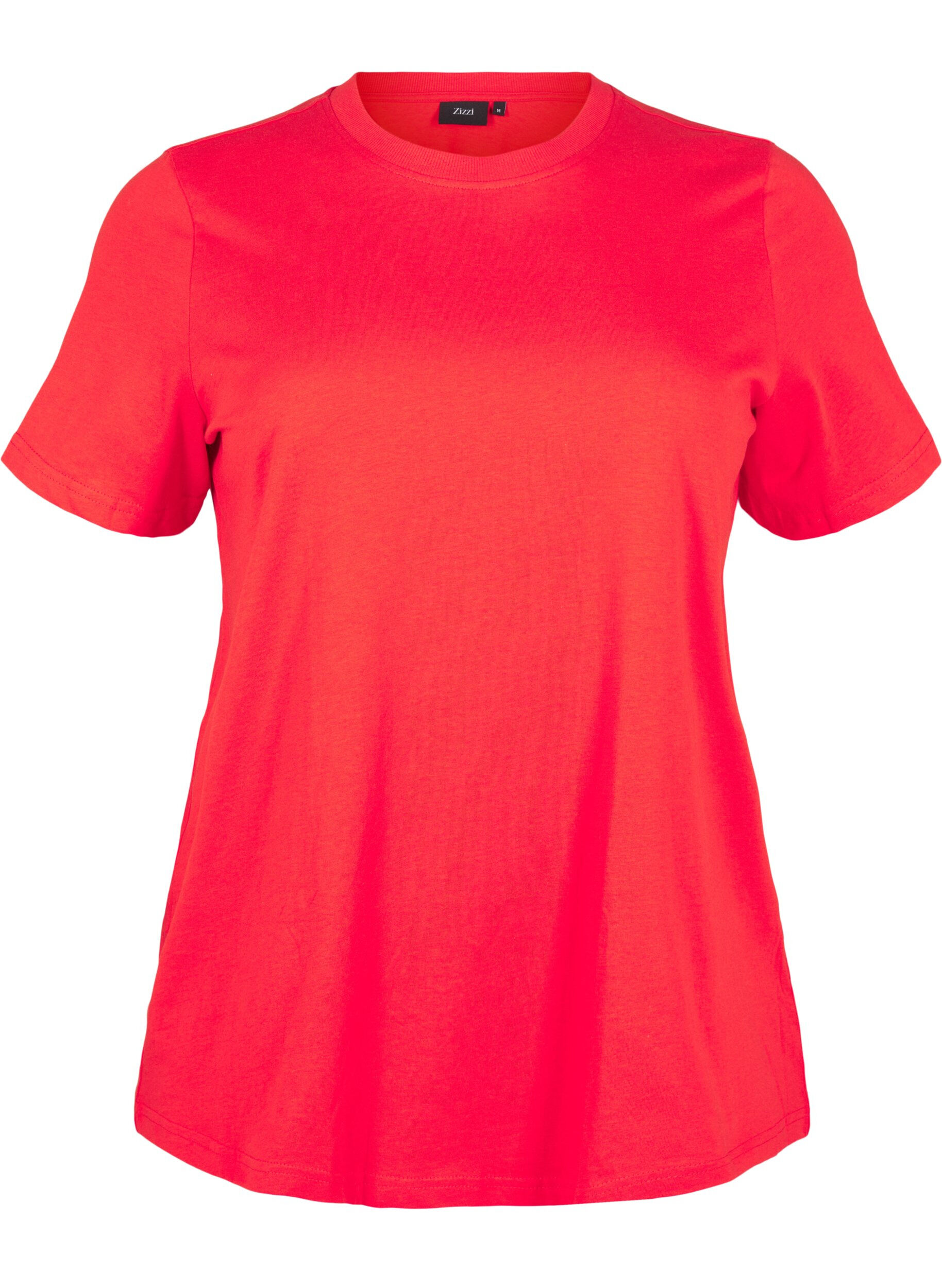 Zizzifashion Basic cotton T-shirt with round neck, Red, Packshot image number 0