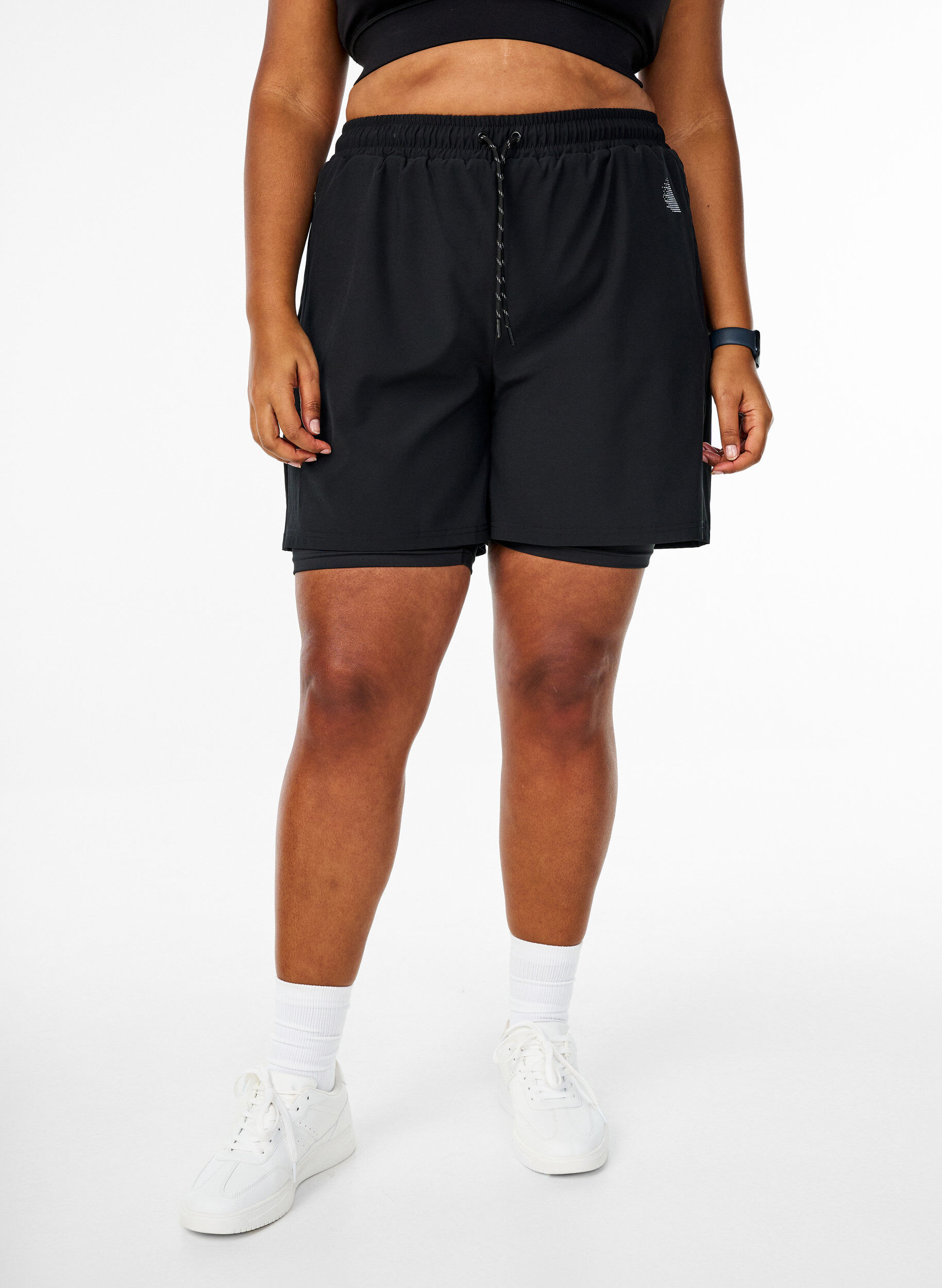 Zizzifashion Workout shorts with inner shorts, Black, Model image number 3