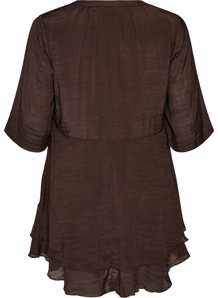 A-line dress with layered ruffles, Brown, Packshot image number 1