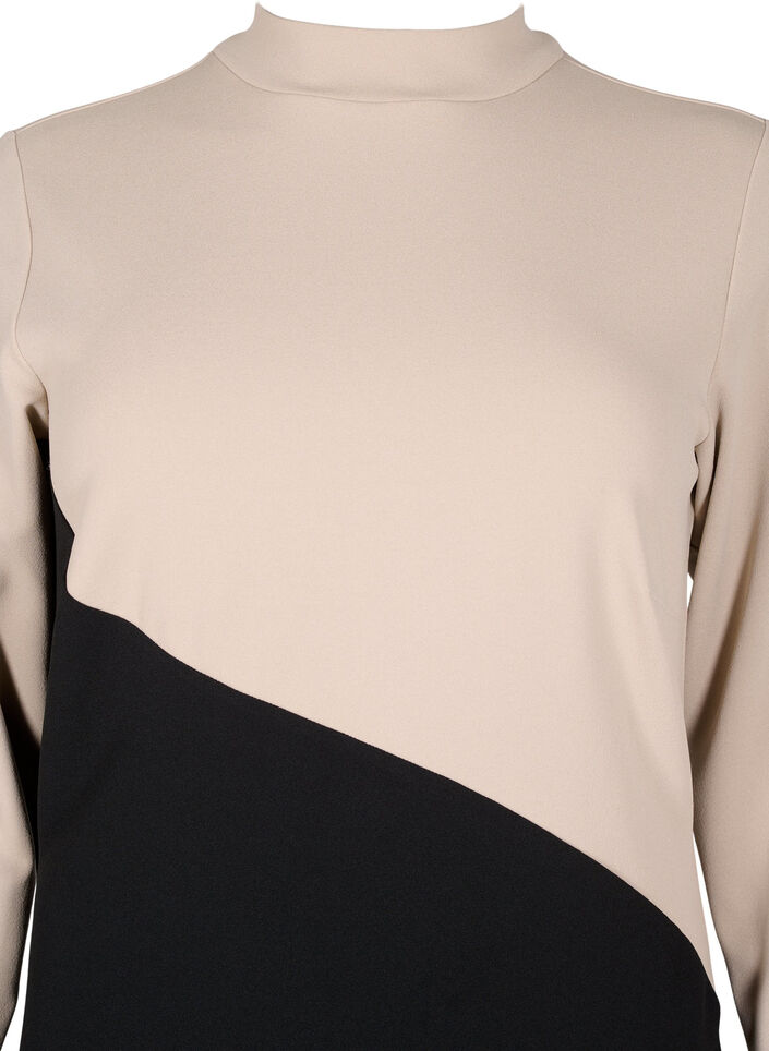 Colourblock dress with high neck, Black w. P.Cashmere, Packshot image number 2