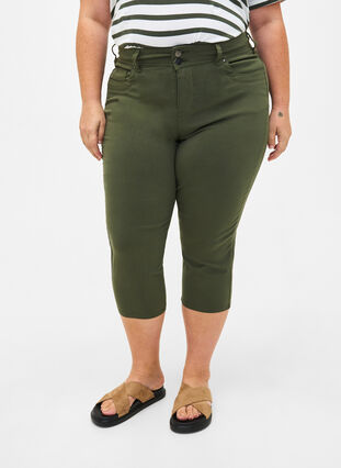 Tight fit Capri pants in a viscose blend, Thyme, Model image number 2