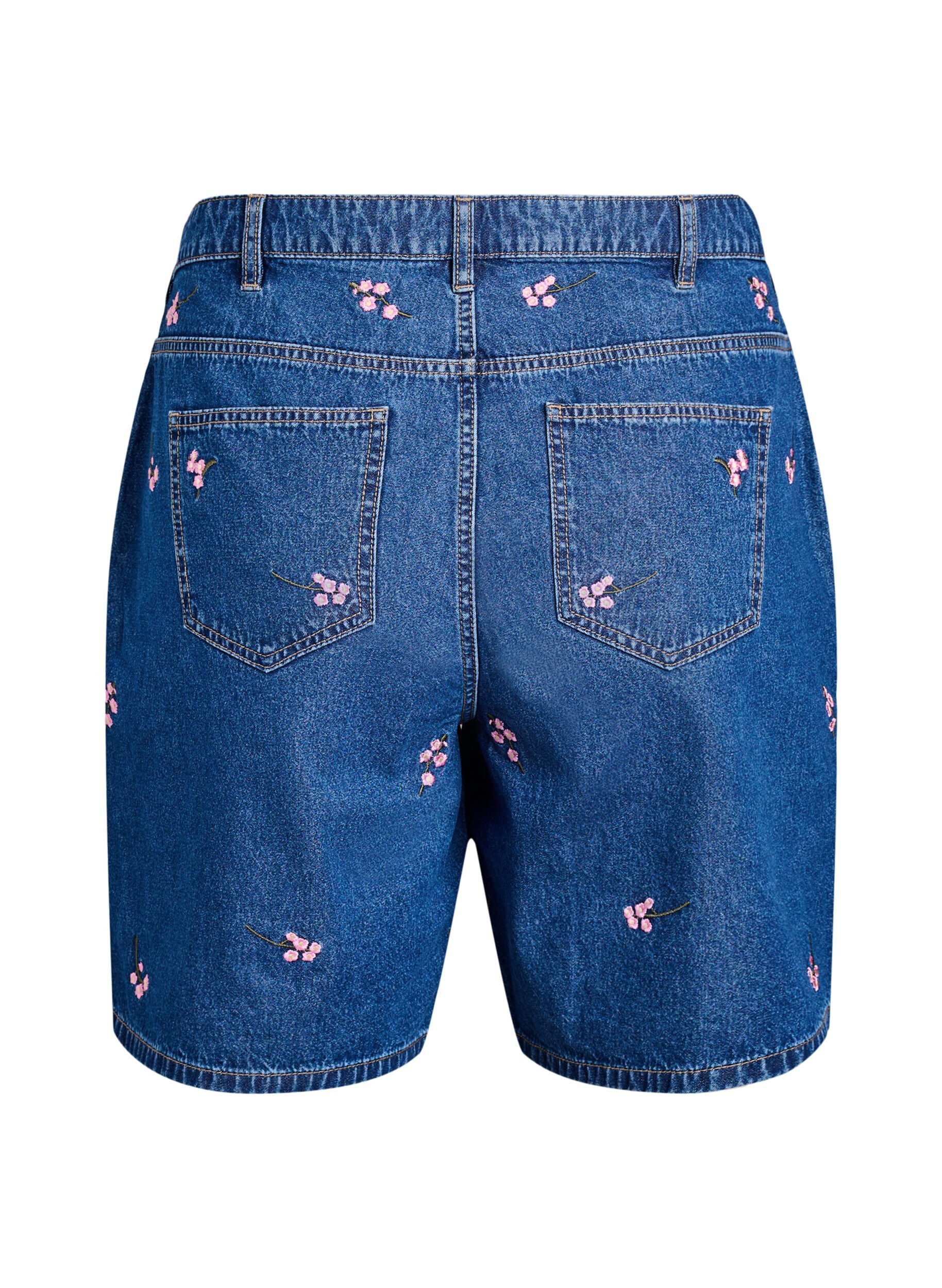 ZizzifashionDenim shorts with embroidered flowers, Blue, Packshot image number 1