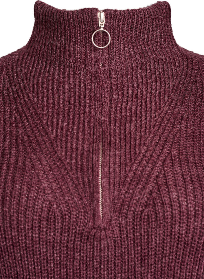 Knitted sweater with high neck and zipper, Red, Packshot image number 2