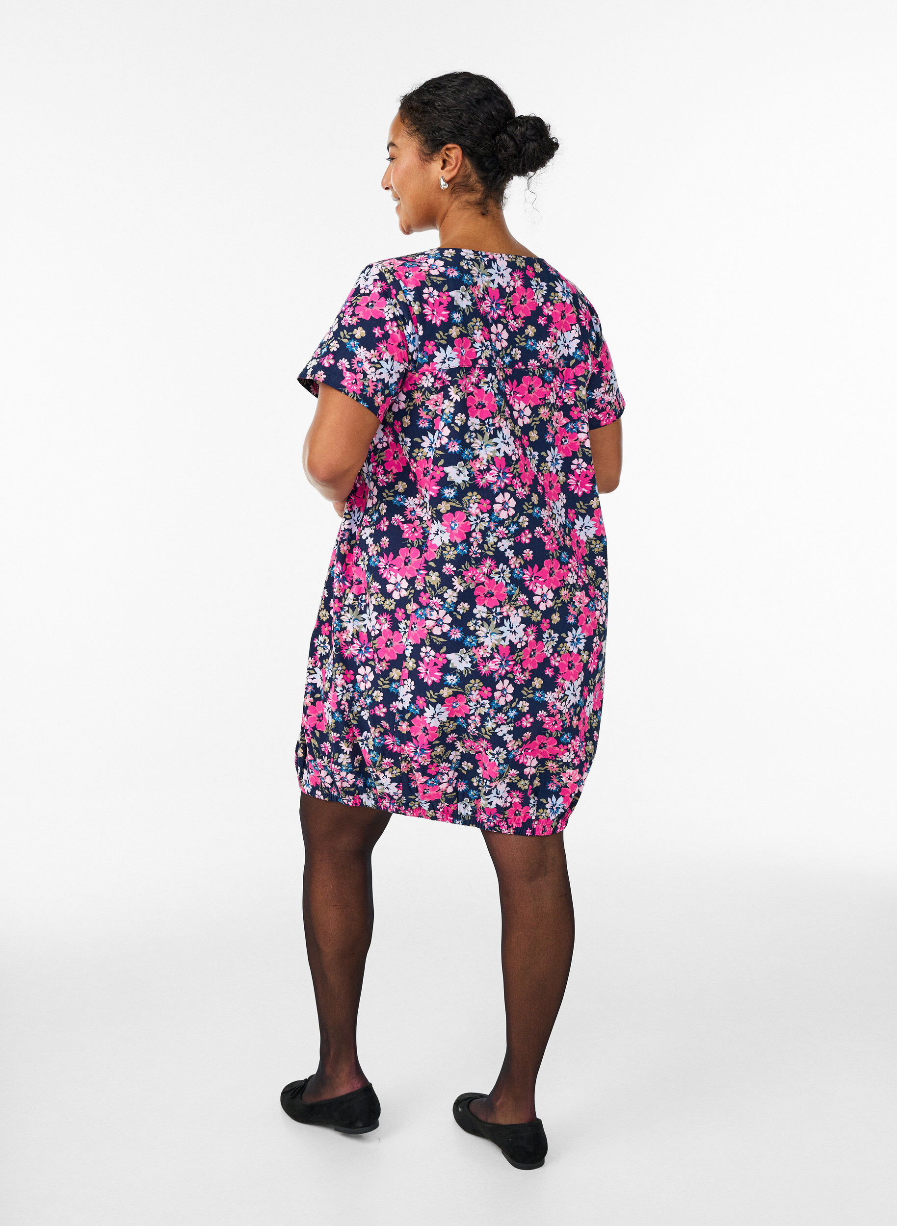 ZizzifashionShort-sleeved cotton dress with print, Blue, Model image number 2